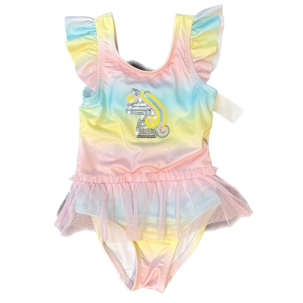 Sequin Unicorn Ballerina Flutter Sleeve Skirted One Piece Swimsuit Size 24M